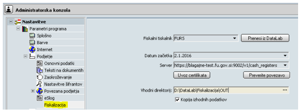 nastavitev fiskalizacije v ad